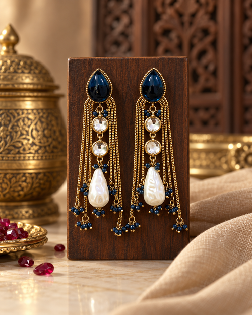Festive Indian Earrings for Women, Lightweight Ethnic Earrings with Pearl Drops, Unique Traditional Jewellery for Karwa Chauth, Diwali, Wedding & Functions