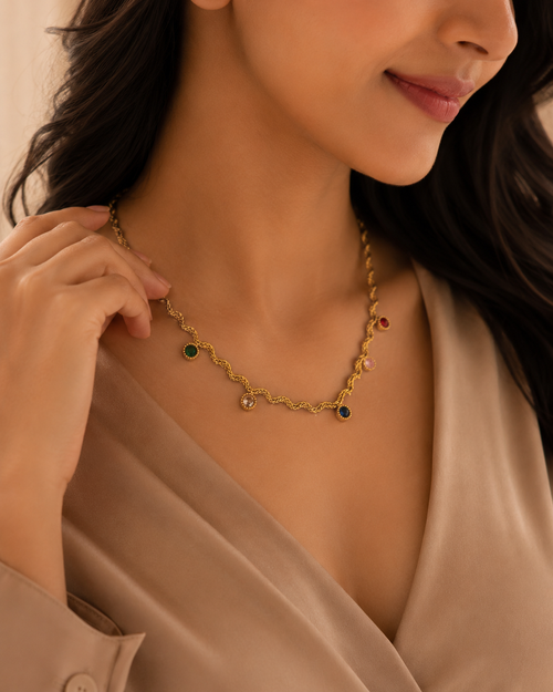 Anti Tarnish Multicolor Stone Charm Necklace for Women