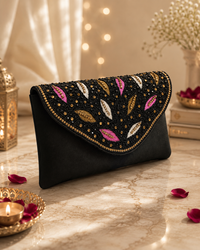 Black Handcrafted Embellished Clutch Bag | Party & Wedding Clutch