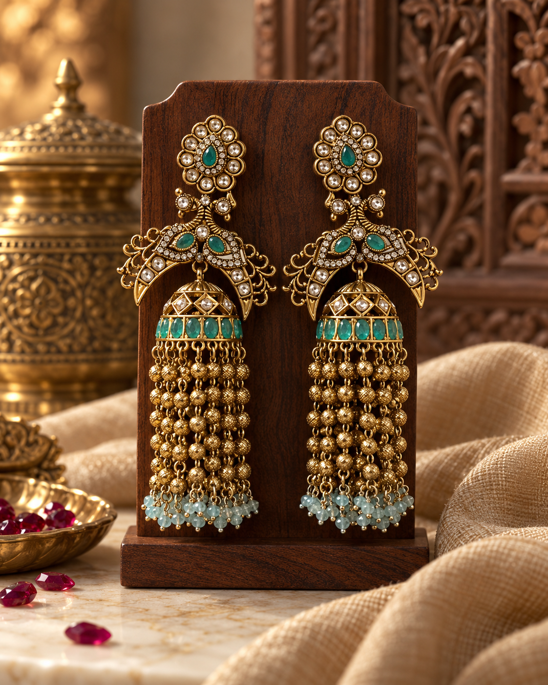 Premium Festive Indian Earrings for Women, Heavy-Look Lightweight Statement Earrings with Beads & Pearl Detailing for Karwa Chauth, Diwali, Weddings & Functions