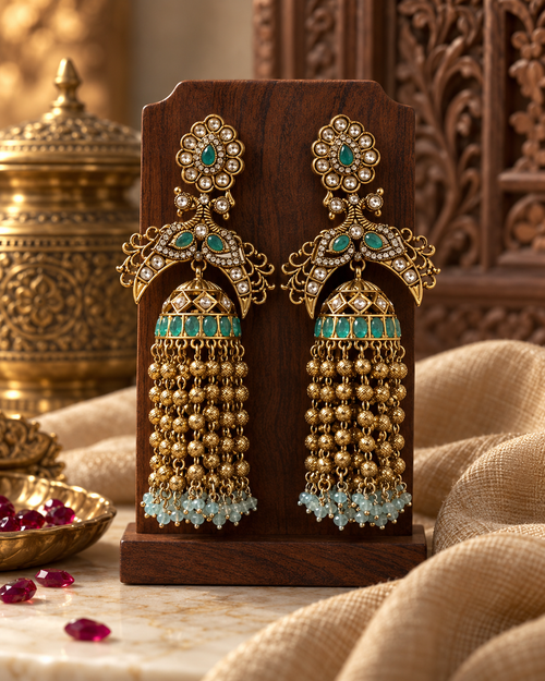 Premium Festive Indian Earrings for Women, Heavy-Look Lightweight Statement Earrings with Beads & Pearl Detailing for Karwa Chauth, Diwali, Weddings & Functions