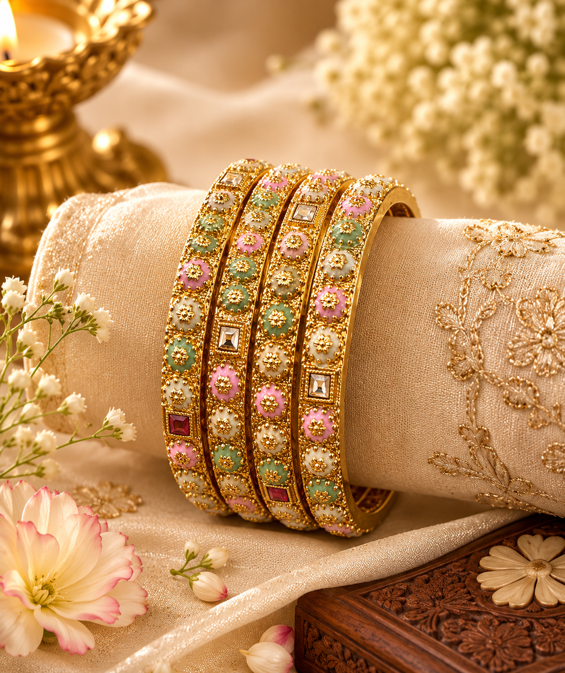Jugnu Pastel Floral Premium Kada Bangles – Set of 4