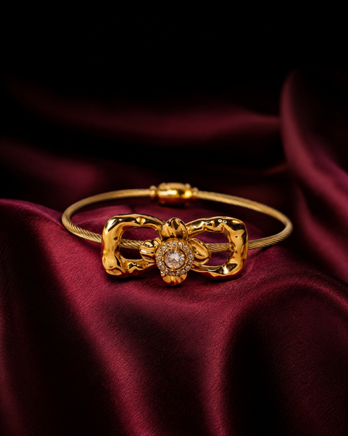 Anti Tarnish Gold Bracelet for Women | Elegant Bow & Crystal Bracelet | Stylish Statement Jewellery | Luxury-Inspired Bracelet for Everyday, Party & Festive Wear