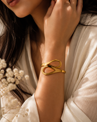 Premium Anti Tarnish Infinity Gold Hand Cuff for Women | Stainless Steel Open Cuff Bracelet | Waterproof, Hypoallergenic & Tarnish-Free