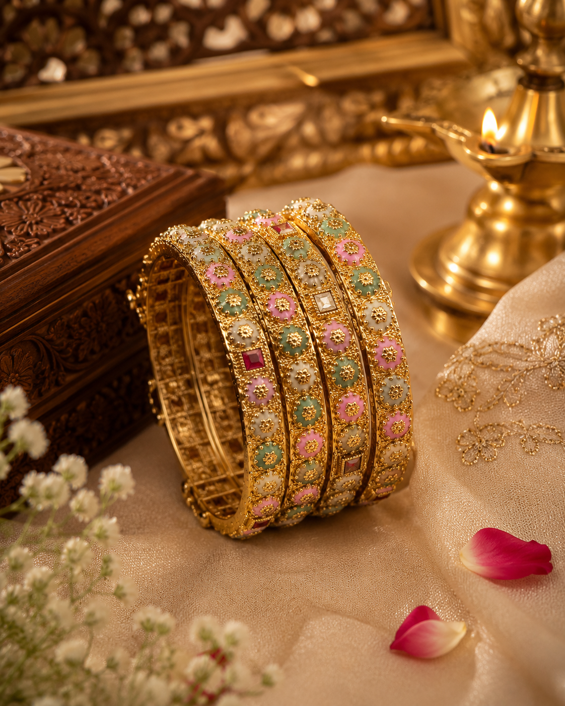 Jugnu Pastel Floral Premium Kada Bangles – Set of 4