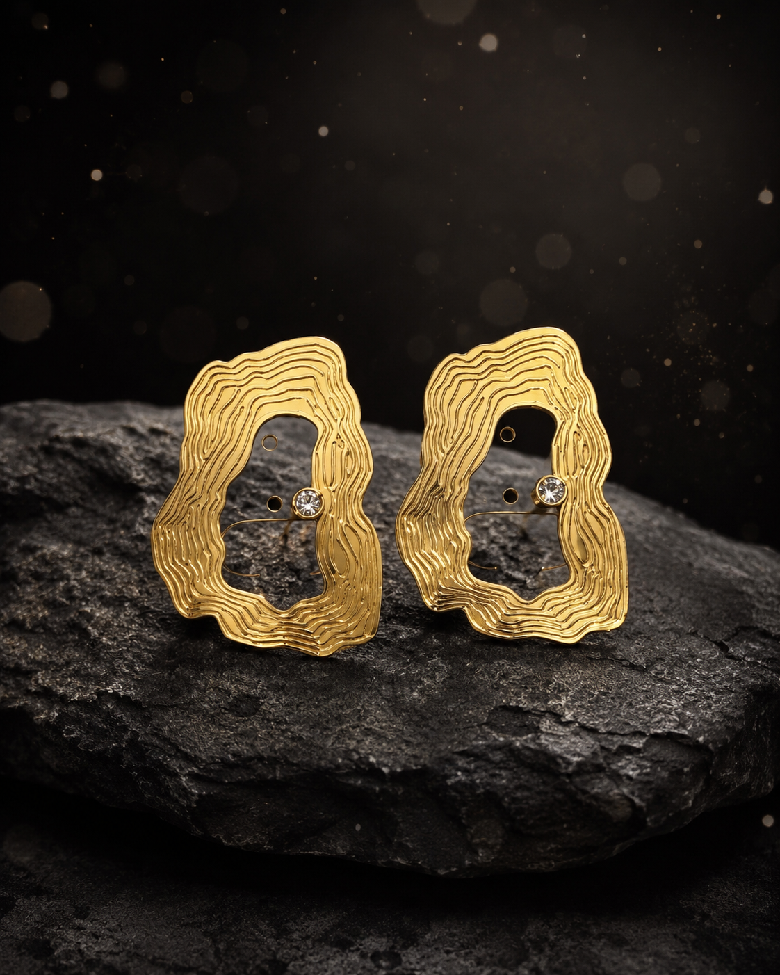 Anti Tarnish Textured Gold Statement Stud Earrings for Women