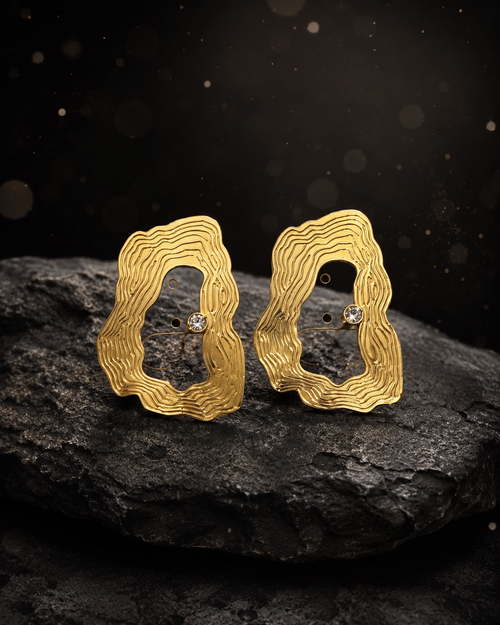 Anti Tarnish Textured Gold Statement Stud Earrings for Women