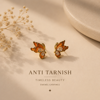 Golden Flutter Anti-Tarnish Butterfly Earrings | Enamel Crystal Stud Earrings | Elegant Butterfly Earrings for Women