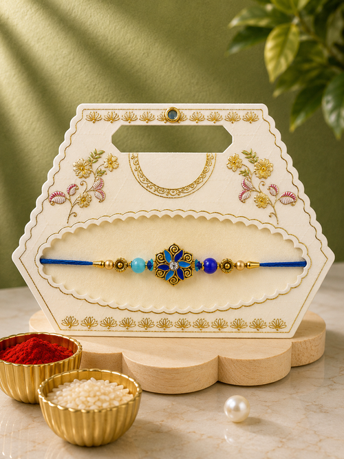 Rakhi for Brother Premium Designer Floral Meenakari Rakhi | Handmade Fancy Thread Rakhi with Enamel Flower Design | 3 Colour Variants | Jugnu Store