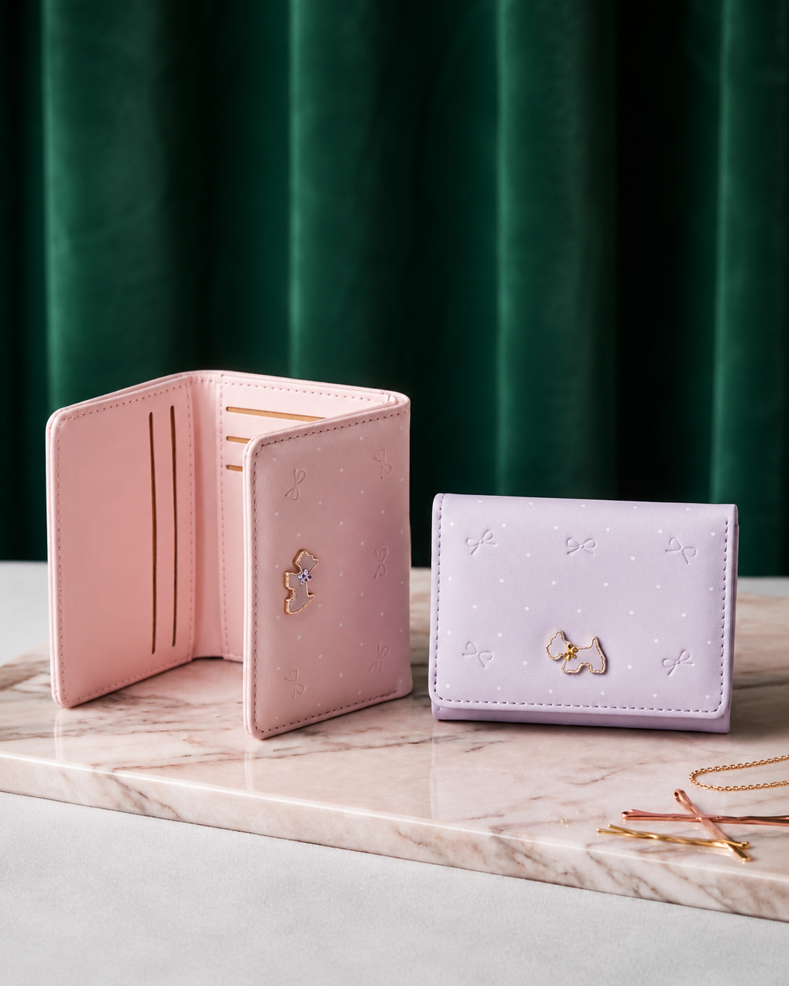 Cute Puppy Three-Fold Wallet for Women & Girls with Card Slots and ID Window | Compact Kawaii Wallet