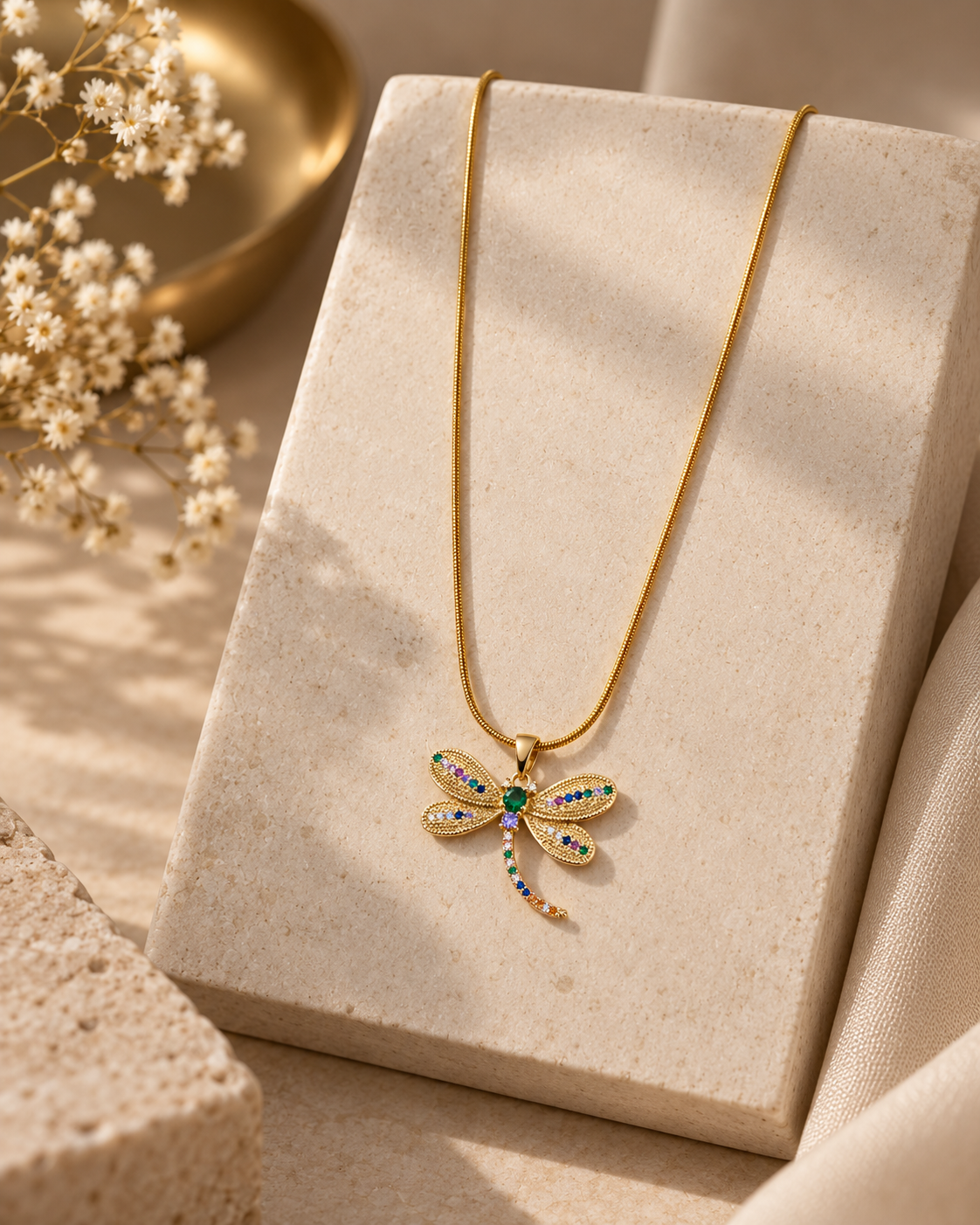 Multicolor Dragonfly Pendant Necklace for Women | Elegant Gold-Tone Statement Jewellery