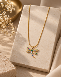 Multicolor Dragonfly Pendant Necklace for Women | Elegant Gold-Tone Statement Jewellery