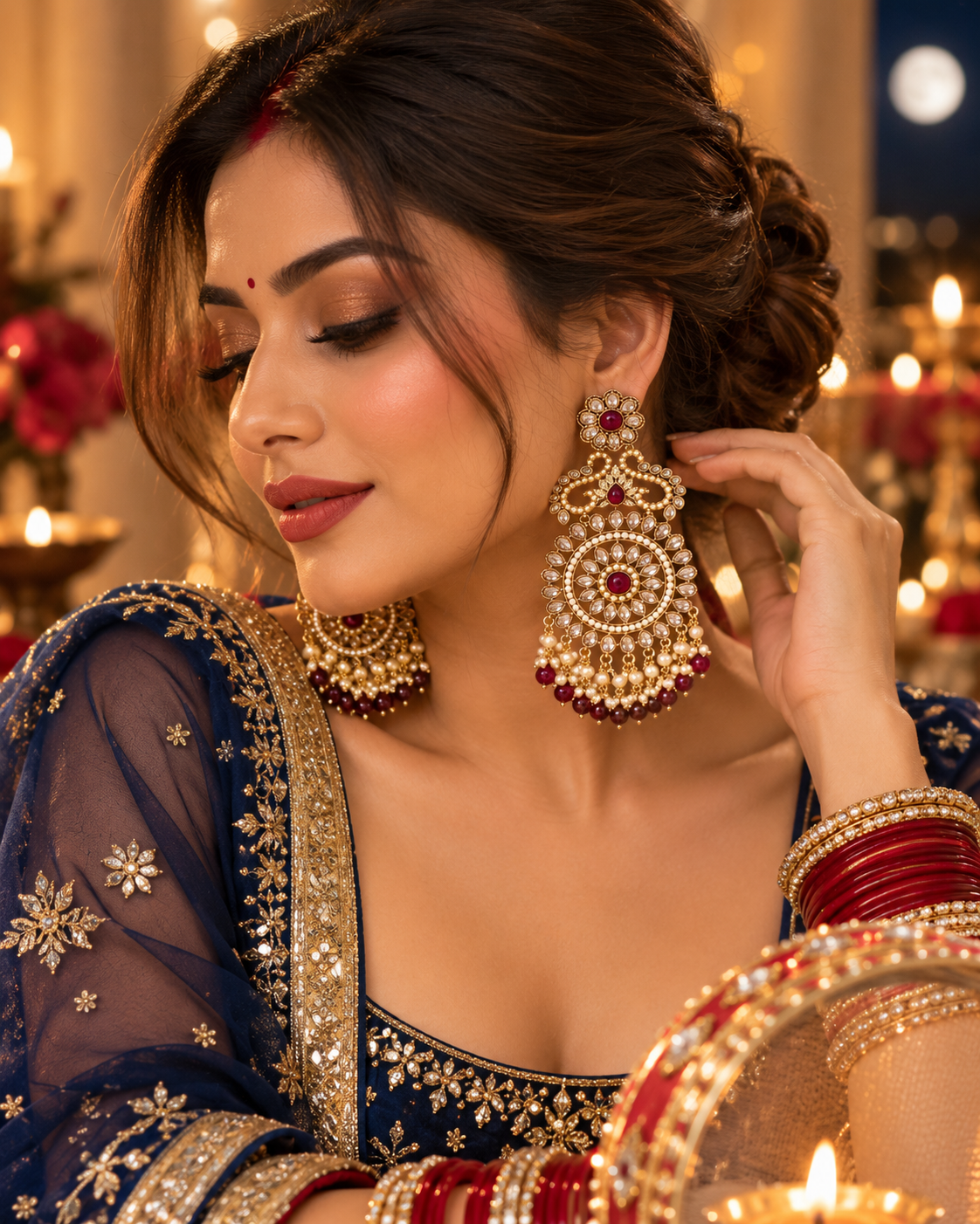 Premium Indian Statement Earrings for Women, Heavy-Look Lightweight Festive Earrings with Pearl & Bead Detailing for Karwa Chauth, Diwali, Weddings & Functions