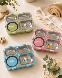 Kids Leakproof Stainless Steel Lunch Box with Snack Cup & 4 Compartments