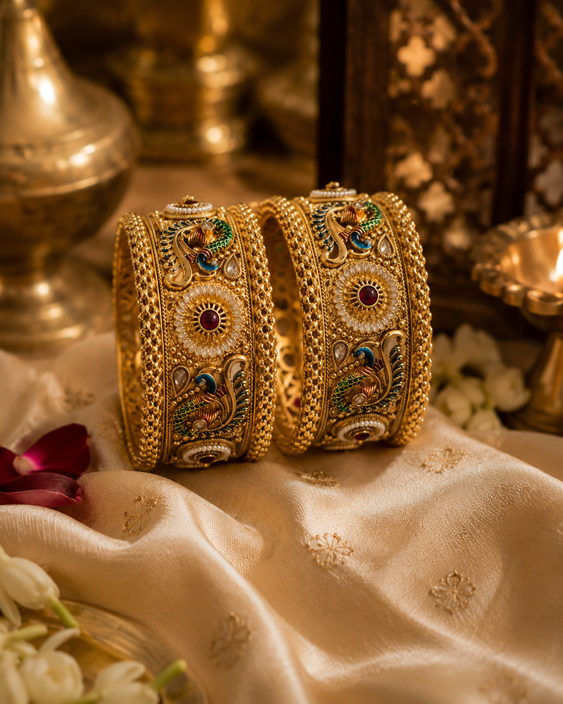 Jugnu Premium Peacock Kada Bracelet Set (Set of 2)