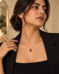 Black Stone Pendant Necklace for Women | Minimalist Gold-Tone Necklace | Anti-Tarnish Jewellery