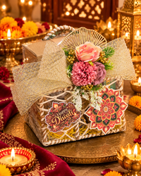 Premium Diwali Gift Hamper with Diffuser Set, 6 Sutli Bomb Candles, Lotus Candle Holders, Ladoo Candle, Mug, Makhana, Beetroot Chips & Handmade Shubh Labh