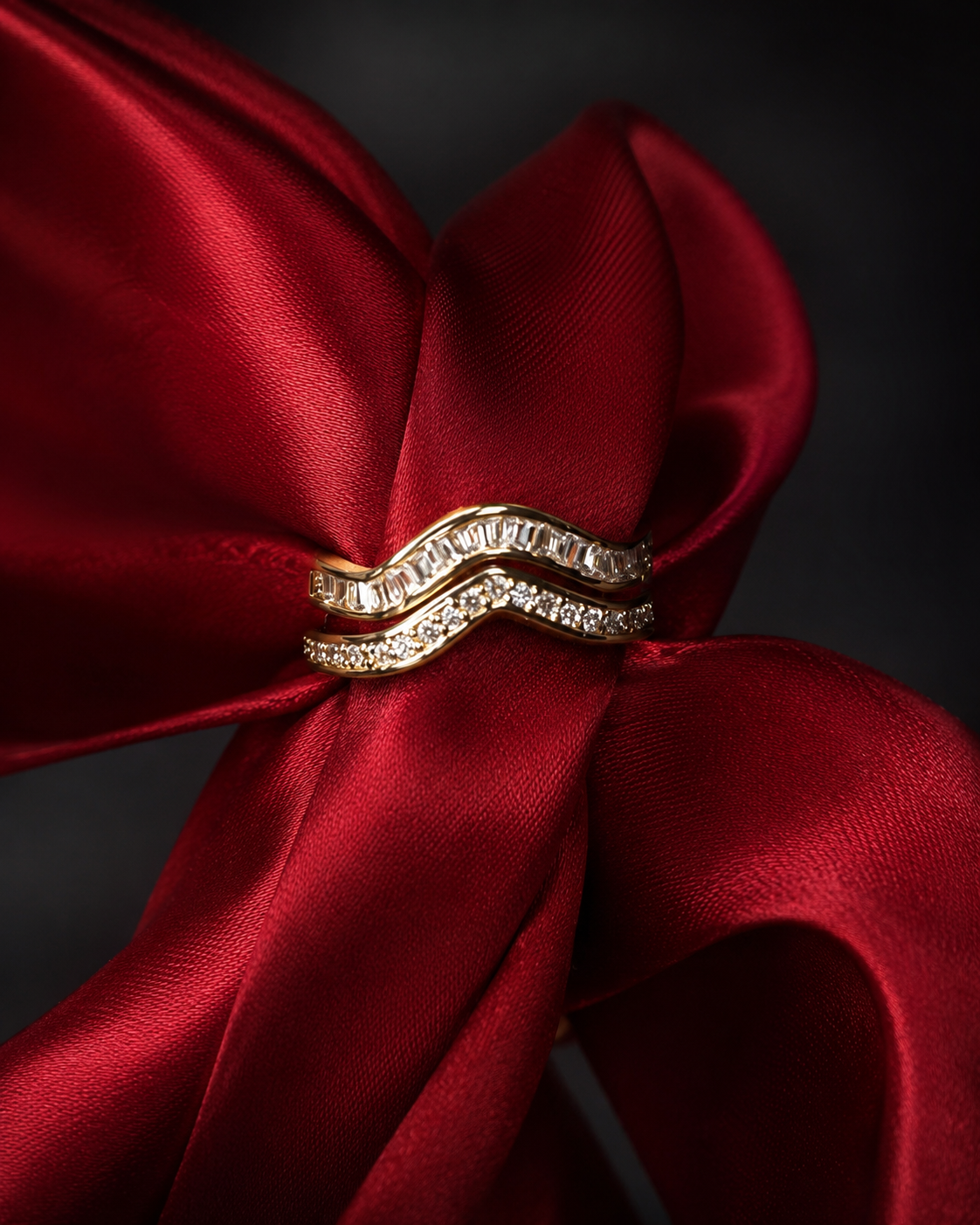 Anti Tarnish Double Wave Crystal Ring for Women | Gold Ring | Size 7