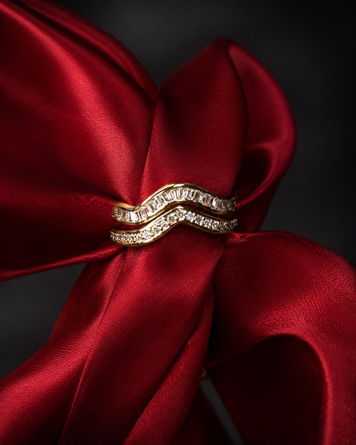 Anti Tarnish Double Wave Crystal Ring for Women | Gold Ring | Size 7