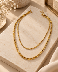 Gold Double Layer Chain Necklace for Women | Rope Chain & Dainty Link Layered Necklace | Minimal Statement Fashion Jewellery