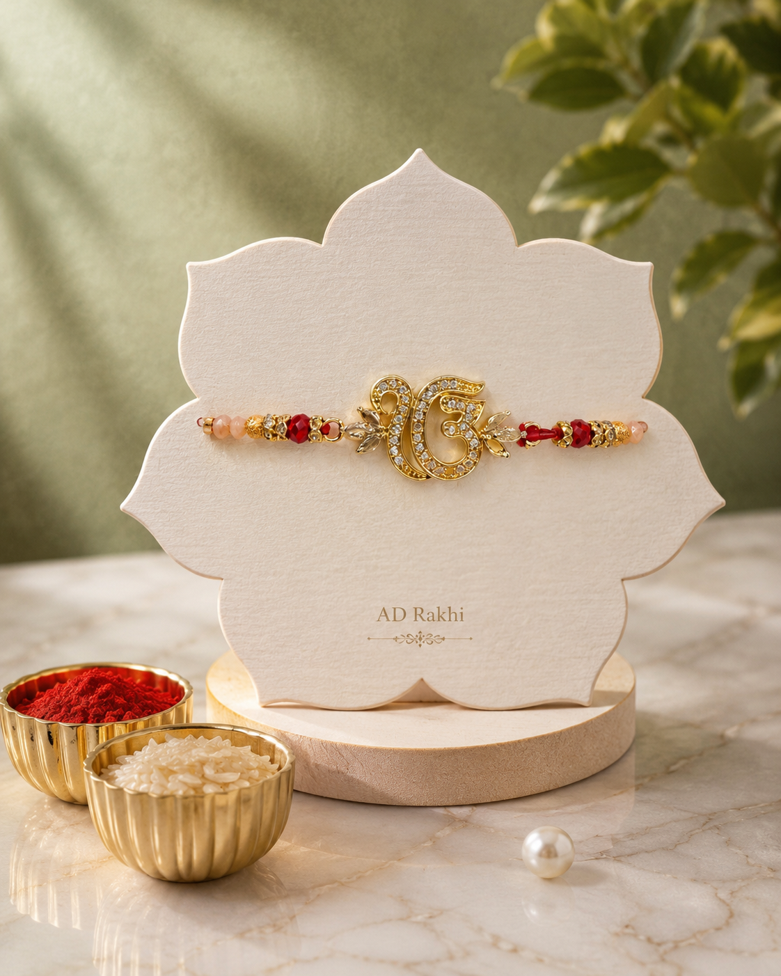 Premium Designer AD Rakhi for Brother | American Diamond Rakhi with Religious & Floral Motifs | Handmade Luxury Raksha Bandhan Rakhi Gift for Bhai | Jugnu Store