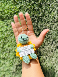 Crochet Turtle Keychain with Sunflower Design, Cute Bag Charm & Backpack Charm Gift for Girls, Boys and Turtle Lovers