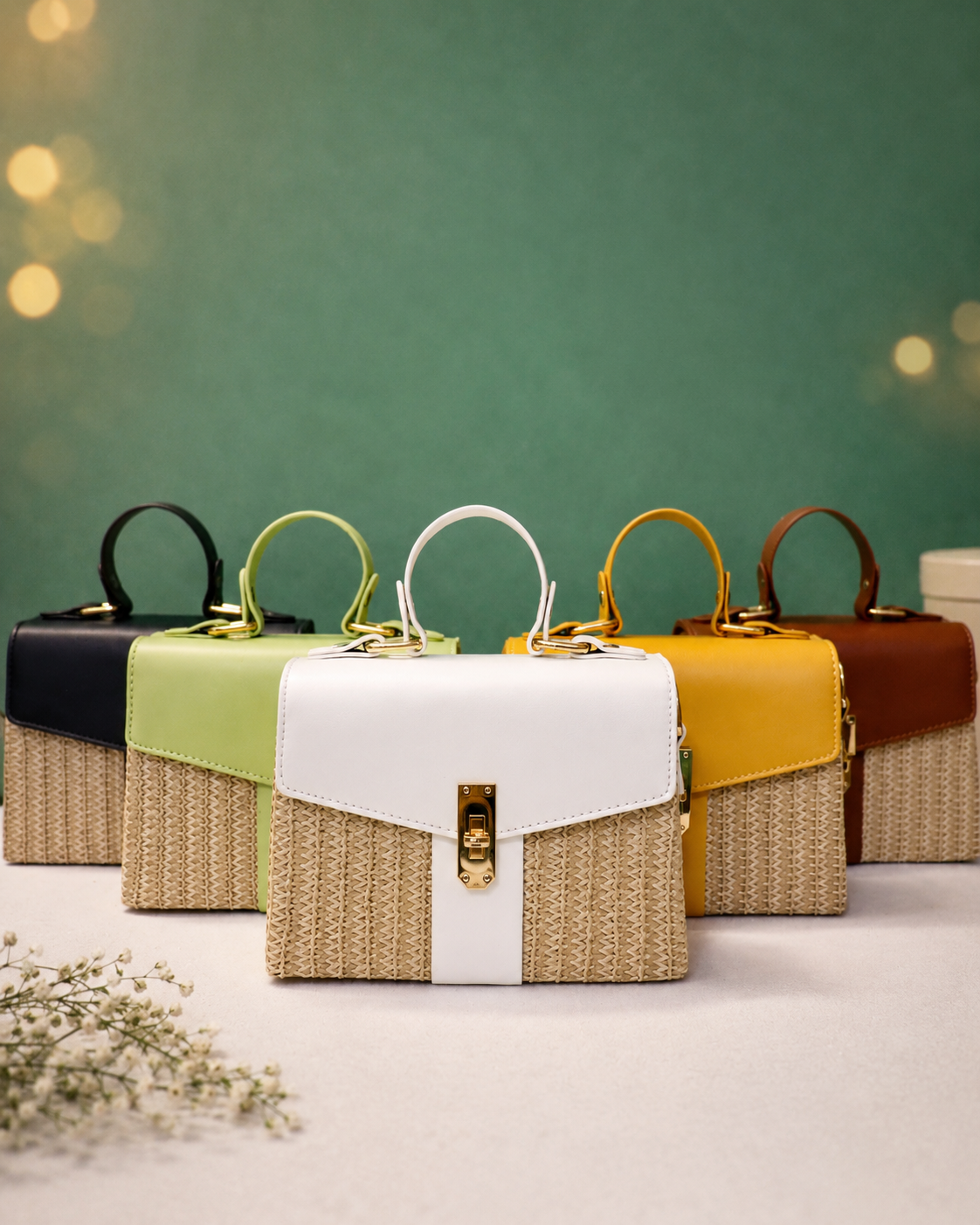 Aesthetic Jute Handheld Bag for Women with Sling Strap & Lock Closure | Woven Mini Crossbody Handbag