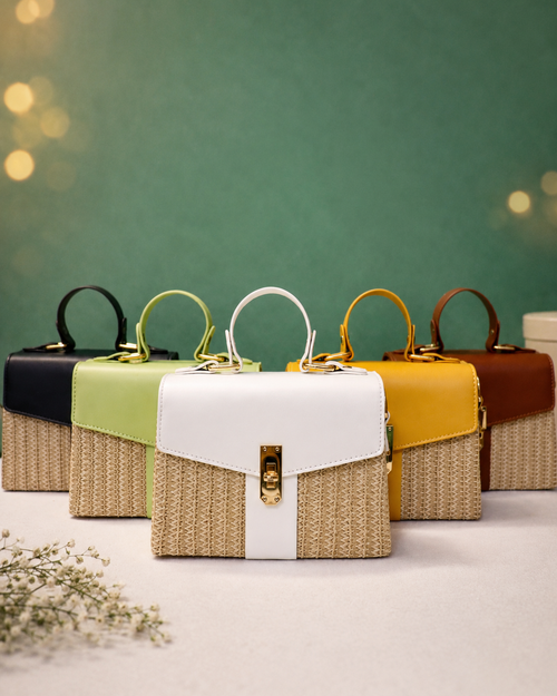 Aesthetic Jute Handheld Bag for Women with Sling Strap & Lock Closure | Woven Mini Crossbody Handbag