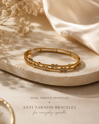 Premium Anti Tarnish Crystal Bangle Bracelet for Women | Gold Stainless Steel Bracelet | Waterproof Hypoallergenic Tarnish-Free Everyday Jewelry