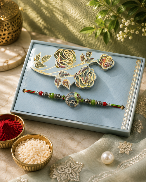 Premium Designer Rakhi for Brother | Handmade Enamel Statement Rakhi with Crystal & Metal Beads | Luxury Raksha Bandhan Gift | Jugnu Store