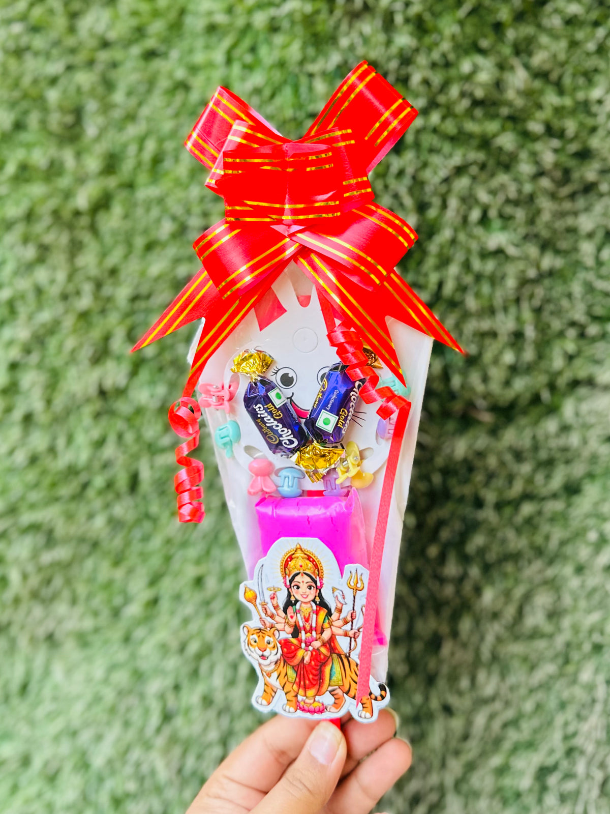 Navratri Kanjak Hamper Pack of 12, Kanya Pujan Gift Hamper with Dry Clay, DOMS Pencil, Mini Hair Clips & 2 Eclairs, Navratri Return Gift for Girls