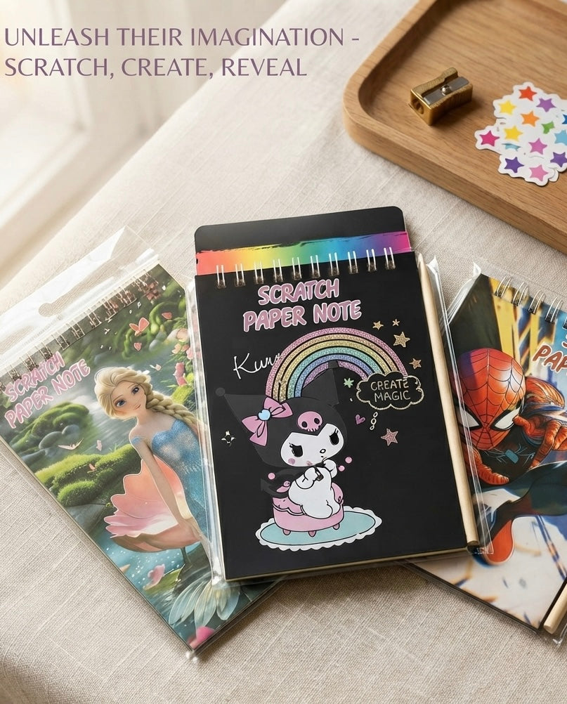 Scratch Art Notebook for Kids | Rainbow Scratch Paper Drawing Book with Wooden Stylus