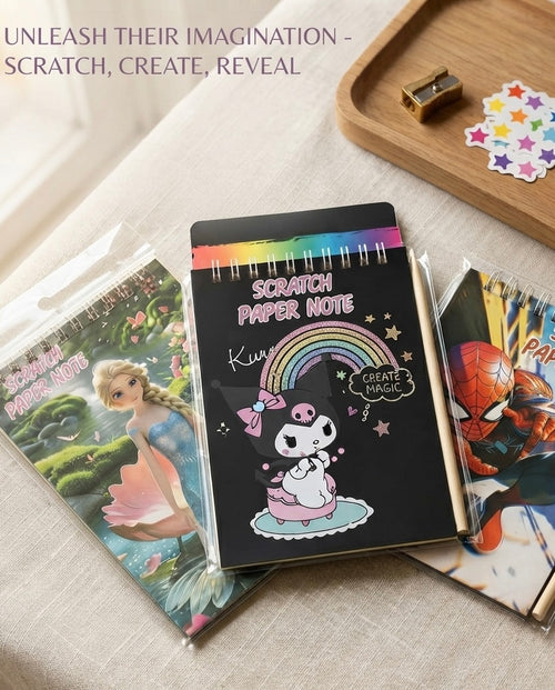 Scratch Art Notebook for Kids | Rainbow Scratch Paper Drawing Book with Wooden Stylus