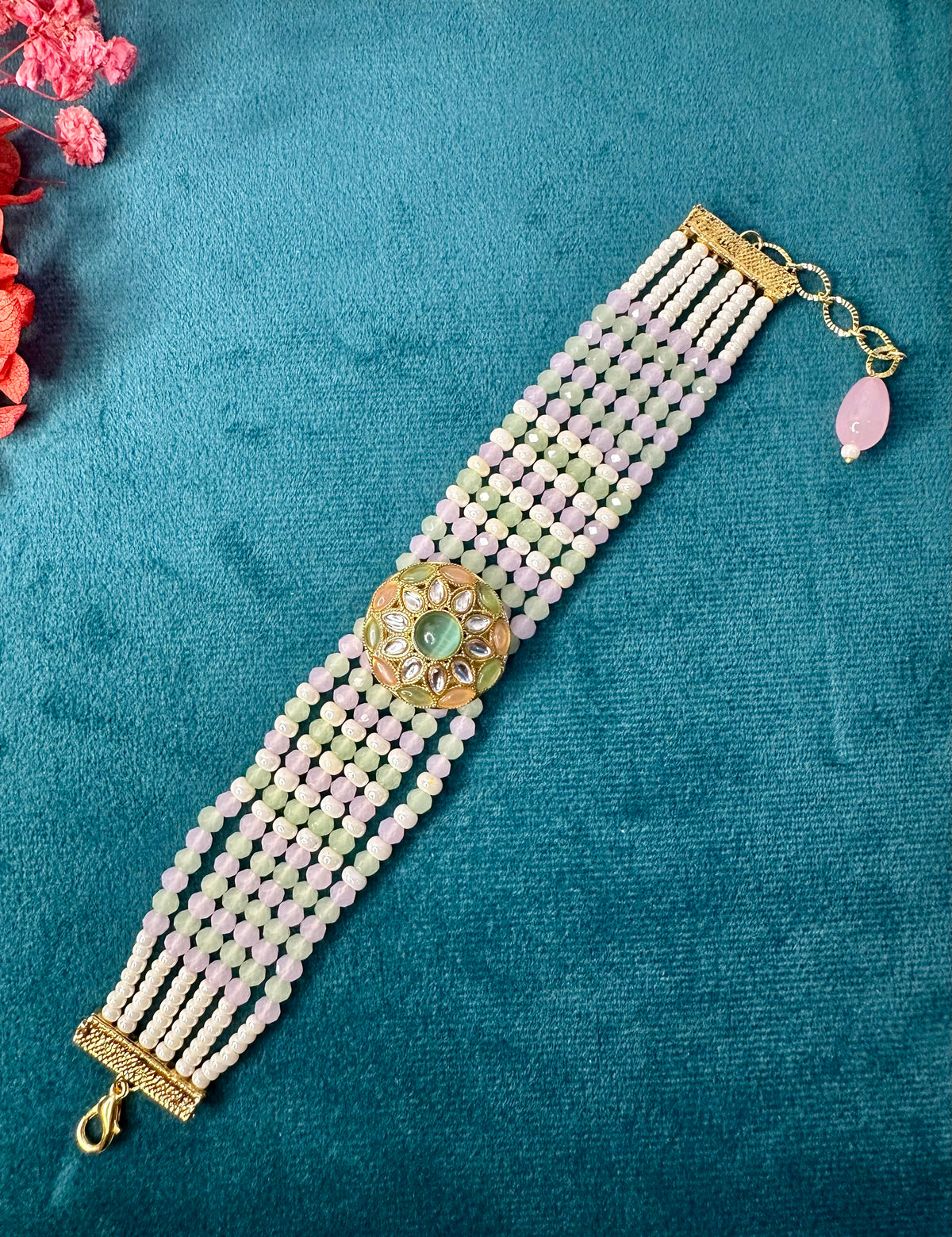 Premium Bracelet Rakhi for Sisters & Bhabhi | Kundan Beaded Bracelet Rakhi | Adjustable Designer Rakhi | 4 Color Variants
