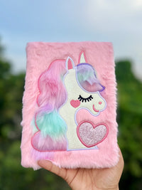 Cute Unicorn Plush Ruled Diary Notebook | Soft Furry Journal