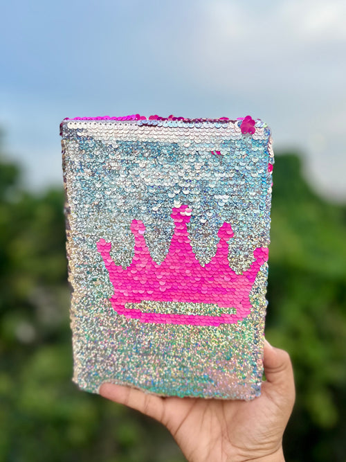Reversible Sequin Crown Ruled Diary Notebook | Glitter Journal