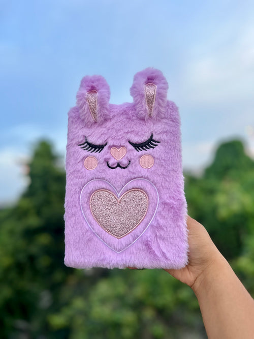 Cute Plush Bunny Faux Fur Diary with Ruled Pages | Kawaii Journal