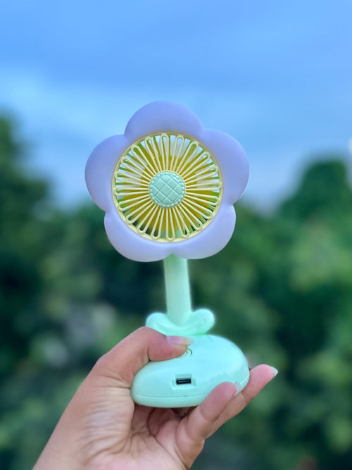 Rechargeable Flower Table Fan with LED Lamp | USB Desk Fan & Night Light