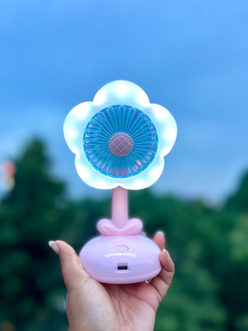 Rechargeable Flower Table Fan with LED Lamp | USB Desk Fan & Night Light