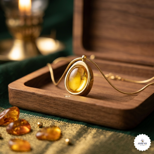 Amber Glow Anti-Tarnish Pendant Necklace for Women | Minimalist Gold-Tone Statement Pendant