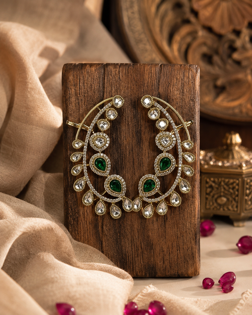 Gold Plated Zircon Ear Cuff Earrings with Green Stones for Women