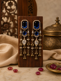 Royal Blue Crystal Statement Drop Earrings for Women | Gold Plated