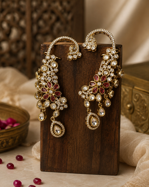 Gold Plated Floral Zircon Ear Cuff Earrings for Women
