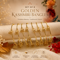 Set of 8 Golden Kashmiri Bangles for Women | Traditional Lightweight Ethnic Bangle Set