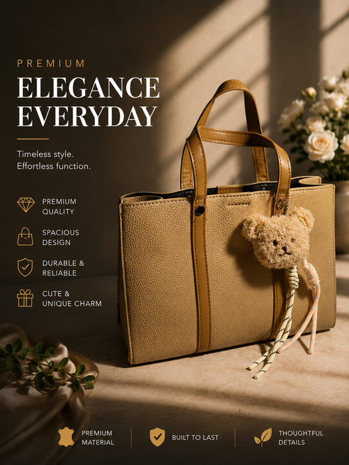 Teddy Charm Handheld Bag for Women with Sling Strap & 3 Compartments | Premium Everyday Tote