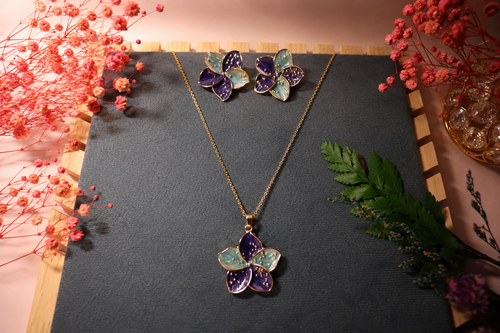 Midnight Bloom Enamel Pendant Set