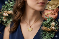 Anti Tarnish Celestial Ray Pendant Necklace for Women | Gold Sunburst Necklace with Pearl Accent | Elegant Statement Necklace