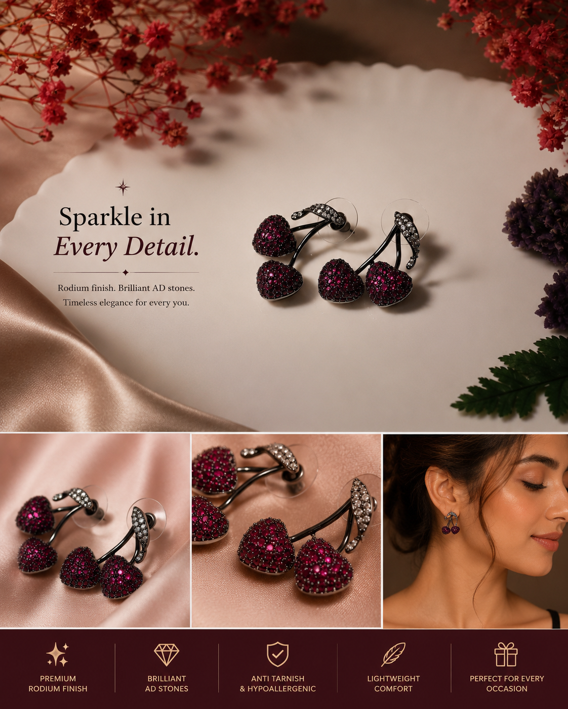 Ruby Cherry Sparkle Earrings