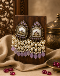 Antique Mother of Pearl Bird Earrings with Lavender Quartz Drops