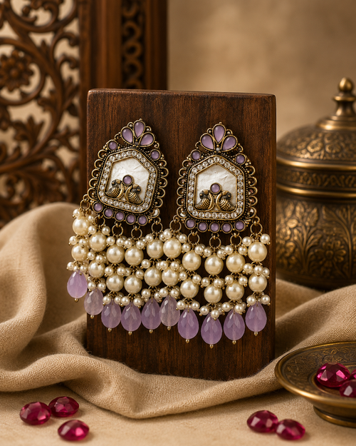 Antique Mother of Pearl Bird Earrings with Lavender Quartz Drops